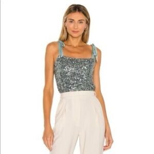 Intimately Free People “Hey Girl” green sequin tank top cami w satin ties M